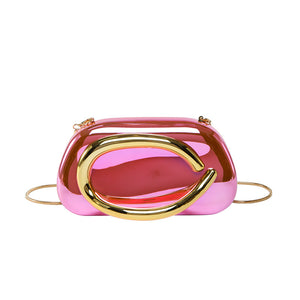 Metallic Curved Oval Hard Shell Clutch Bag