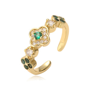 CZ Four Leaf Clover Adjustable Statement Ring