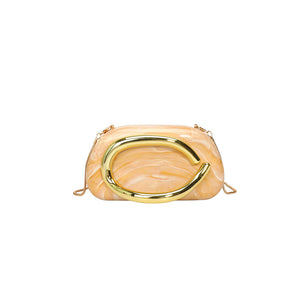 Metallic Curved Oval Hard Shell Clutch Bag