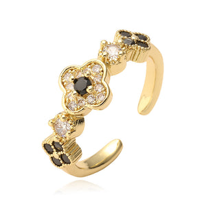 CZ Four Leaf Clover Adjustable Statement Ring