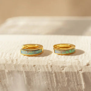 Dainty Gradient Opal Huggie Hoop Earrings