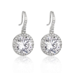 Halo Setting CZ Dangle Drop Hook Earrings