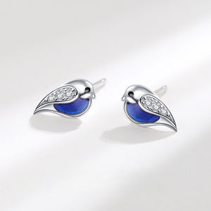 Whimsical Bluebird Enamel Stud Earrings