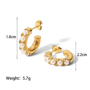 Minimalist Gold Pearl Half Hoop Earrings