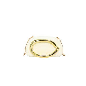 Metallic Curved Oval Hard Shell Clutch Bag