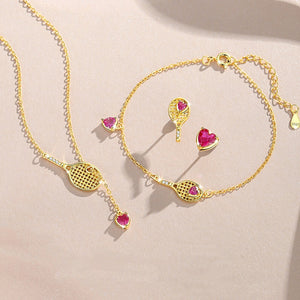Dainty Pink Heart Tennis Charm Bracelet