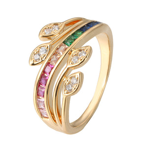 Rainbow CZ Olive Leaf Vine Stacking Ring