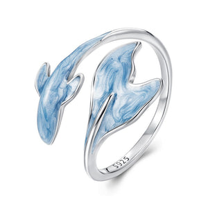 Marbled Enamel Ocean Whale Tail Bypass Ring