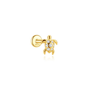 Dainty CZ Sea Turtle Flat Back Stud Earrings
