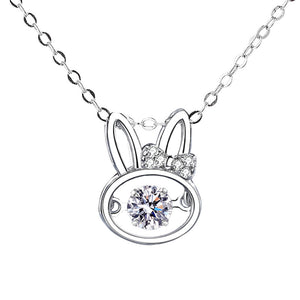 Dancing CZ Bunny Rabbit Bow Knot Necklace