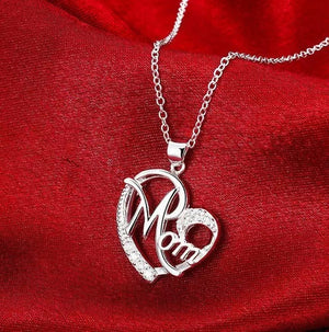 Dainty Silver Mom Heart Charm Necklace