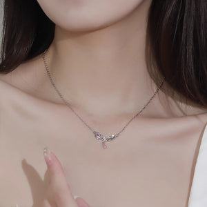 Pink Tulip Flower Horizontal Charm Necklace