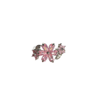 Pink CZ Cherry Blossom floral Leaf Warp Ring