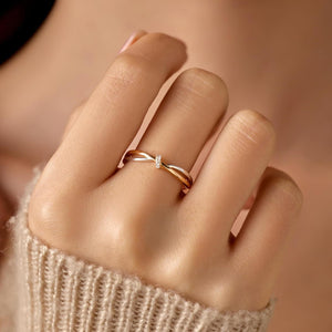 Dainty Two Tone Interlocking CZ Pavé Band Ring