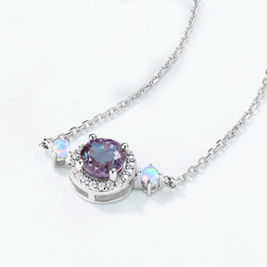 Alexandrite Halo White Opal Choker Necklace