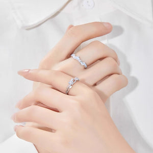 Luminous Flower Wave Couple Matching Ring