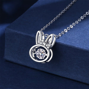 Dancing CZ Bunny Rabbit Bow Knot Necklace