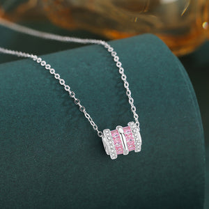 Pink Cylinder Barrel Pavé CZ Charm Necklace