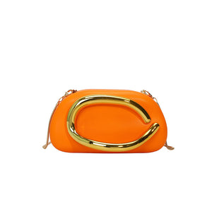Metallic Curved Oval Hard Shell Clutch Bag