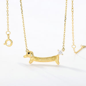 Matte Brushed CZ Dachshund Charm Necklace