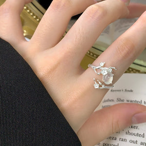 Agate Cherry Blossom Branch Adjustable Ring
