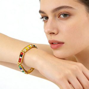 Multicolor Enamel Beaded Bangle Bracelet
