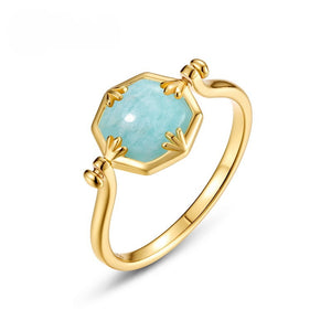 Hexagon Seafoam Mint Amazonite Crown Ring