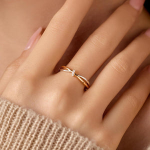 Dainty Two Tone Interlocking CZ Pavé Band Ring