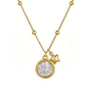 Two-Tone Medallion Coin Star Charm Necklace