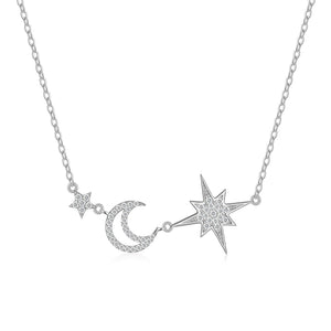 Moissanite Moon Starburst Pendant Necklace