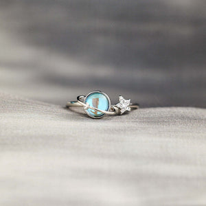 Blue Aurora Planet Saturn Star Open Ring