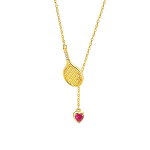 Dainty Pink Heart Tennis Charm Necklace