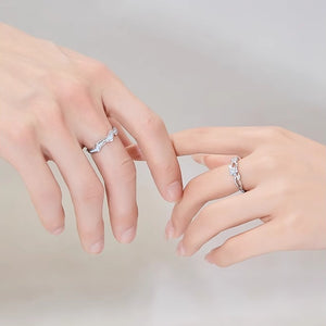 Luminous Flower Wave Couple Matching Ring