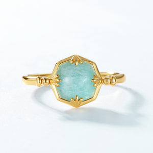 Hexagon Seafoam Mint Amazonite Crown Ring