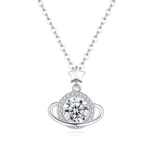 Moissanite Celestial Saturn Planet Necklace
