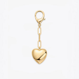Gold Puffy Heart Link Bag Charm Keychain