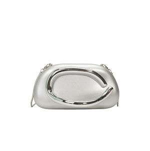Metallic Curved Oval Hard Shell Clutch Bag