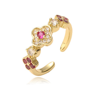 CZ Four Leaf Clover Adjustable Statement Ring