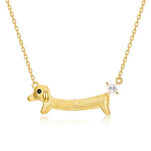 Matte Brushed CZ Dachshund Charm Necklace