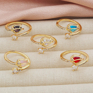 CZ Tulip Flower Open Stacking Bypass Ring
