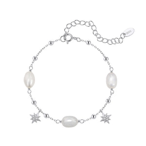 Dainty Pearl Starburst Celestial Charm Bracelet