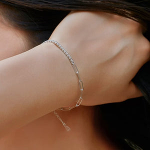 CZ Half Paperclip Half Tennis Chain Bracelet