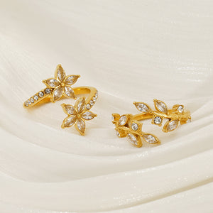 CZ Garden Flower Olive Leaf Vine Bypass Ring