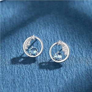Dainty Blue Star Moon Stud Earrings