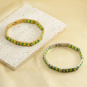 Multicolor Enamel Beaded Bangle Bracelet