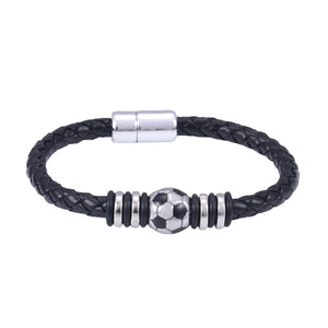 Braided Leather Soccer Ball Magnetic Bracelet
