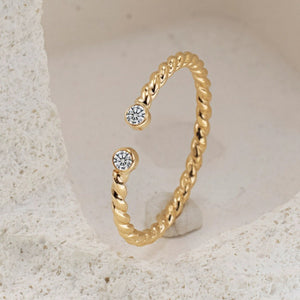 Vintage Twisted Rope Open Cuff Bezel CZ Ring