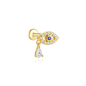 Sapphire CZ Evil Eye Drop Back Stud Earrings
