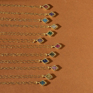 CZ Rope Border Birthstone Pendant Necklace