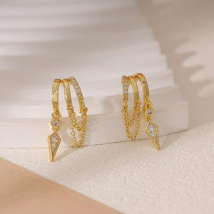 Triple Band Chain Dagger Drop Hoop Earrings
